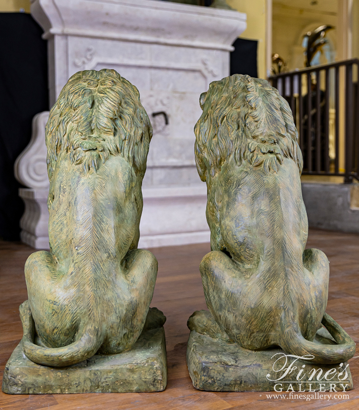 Bronze Statues  - Antique Patina Seated Bronze Lion Pair - BS-1586